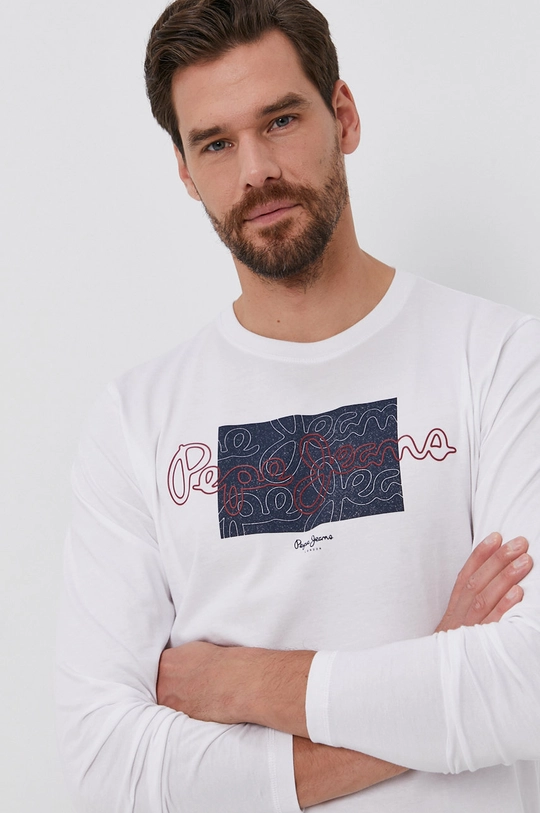 biały Pepe Jeans Longsleeve bawełniany