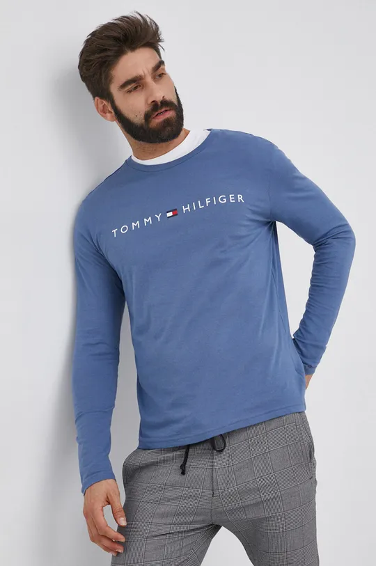 modrá Bavlnené tričko s dlhým rukávom Tommy Hilfiger Pánsky