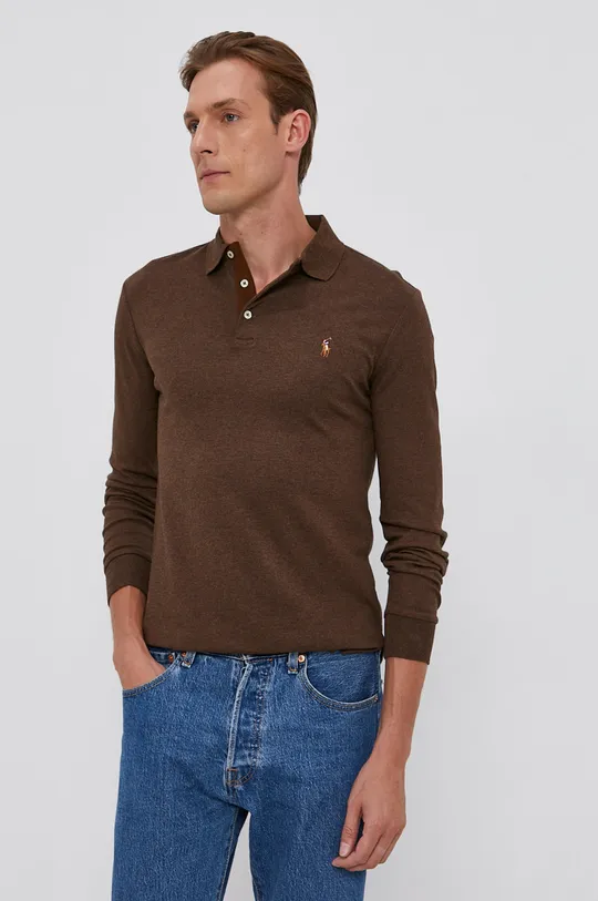 brązowy Polo Ralph Lauren Longsleeve bawełniany 710721148015 Męski