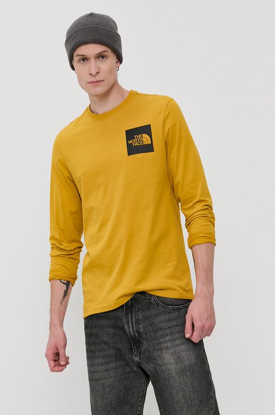 horčicová Bavlnené tričko s dlhým rukávom The North Face Pánsky