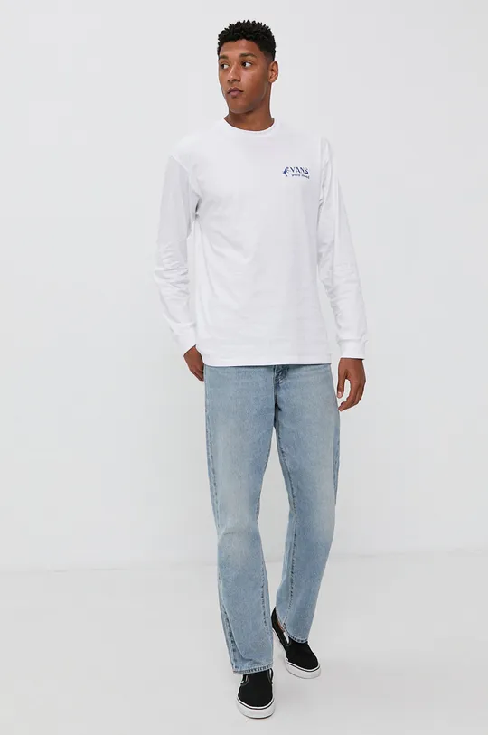 Bavlnené tričko s dlhým rukávom Vans biela