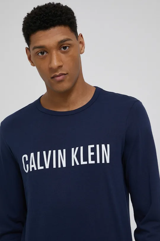 Βαμβακερή μπλούζα πιτζάμας με μακριά μανίκια Calvin Klein Underwear σκούρο μπλε