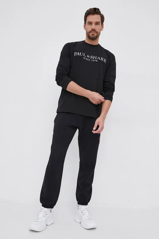 Bavlnené tričko s dlhým rukávom Paul&Shark čierna