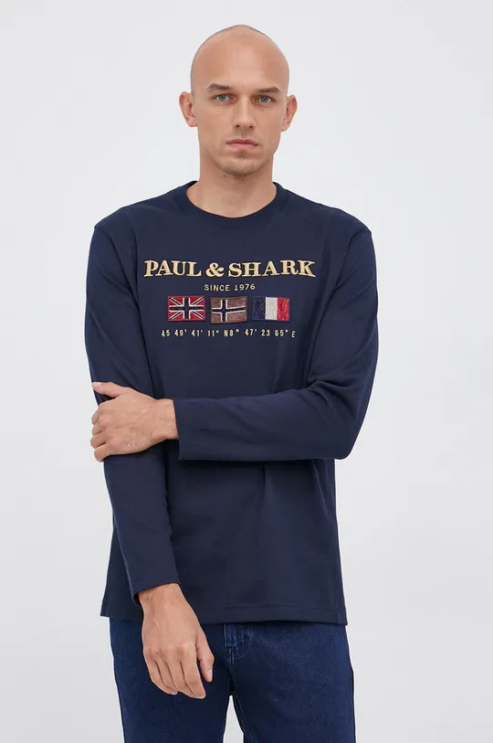 tmavomodrá Bavlnené tričko s dlhým rukávom Paul&Shark