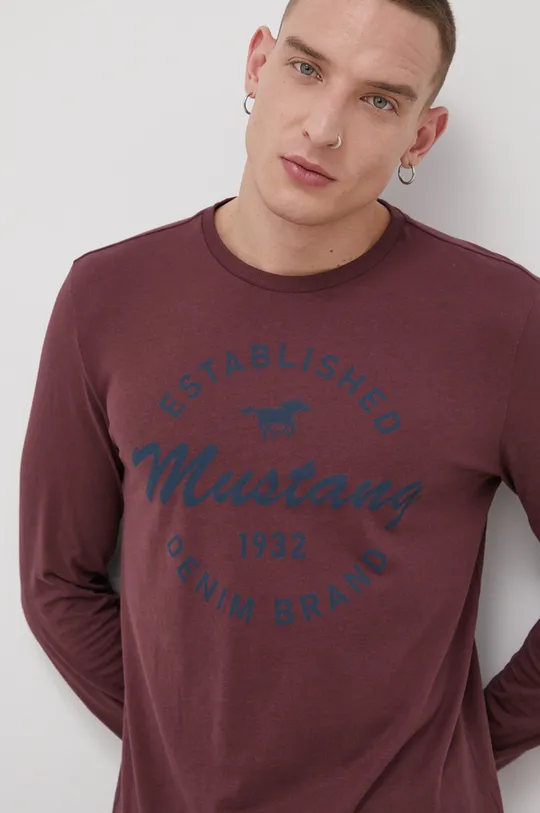 μπορντό Βαμβακερό πουκάμισο με μακριά μανίκια Mustang Adrian C Print Ανδρικά
