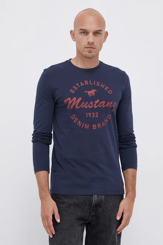 tmavomodrá Bavlnené tričko s dlhým rukávom Mustang