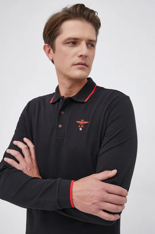 čierna Bavlnené tričko s dlhým rukávom Aeronautica Militare