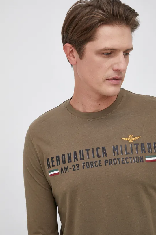πράσινο Βαμβακερό πουκάμισο με μακριά μανίκια Aeronautica Militare