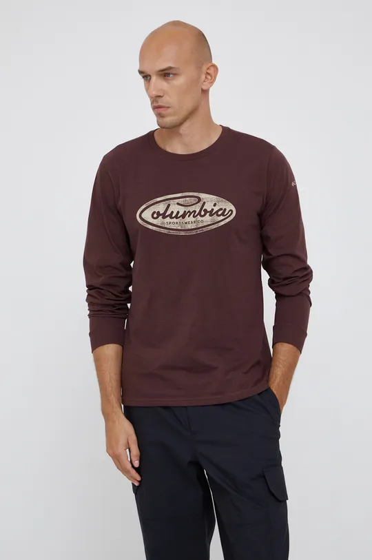 burgundské Bavlnené tričko s dlhým rukávom Columbia