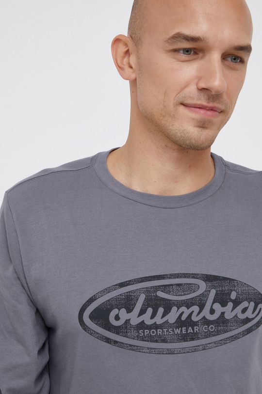 šedá Bavlněné tričko s dlouhým rukávem Columbia Pánský