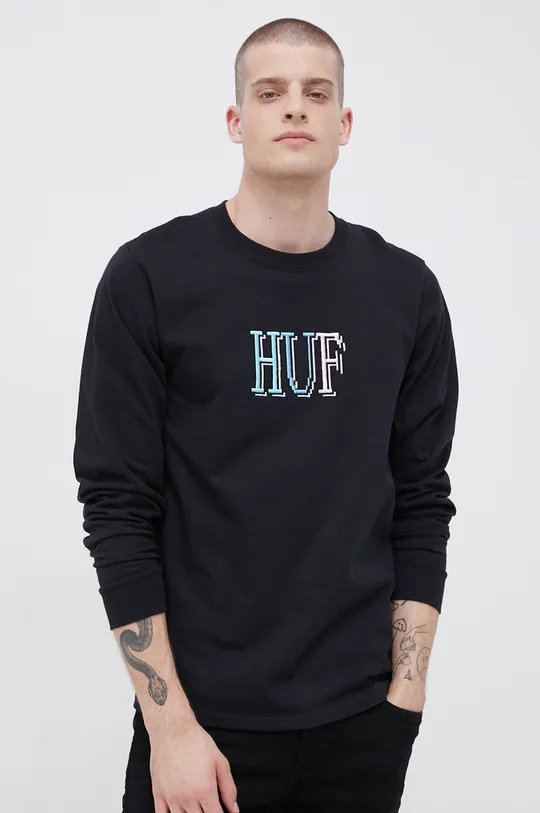 čierna Bavlnené tričko s dlhým rukávom HUF Pánsky