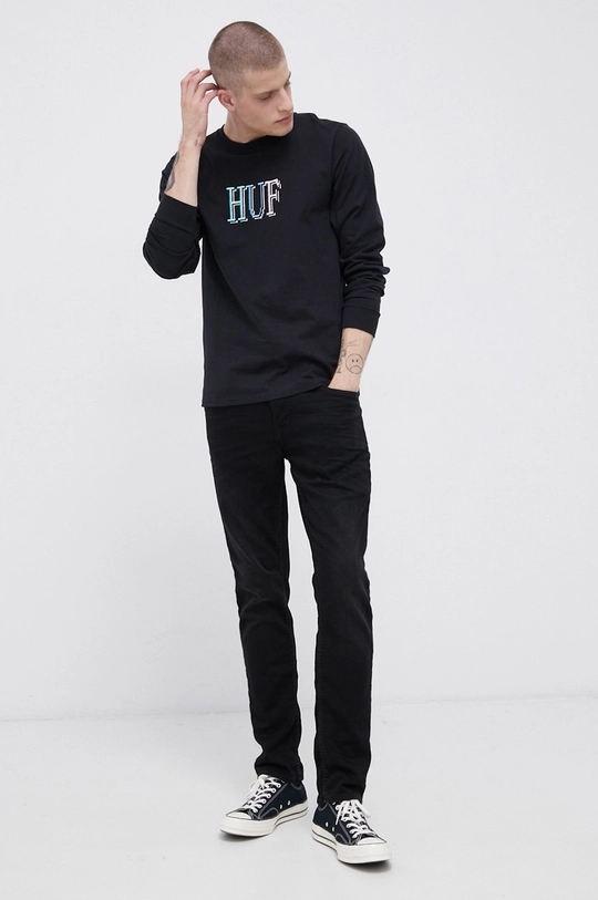 HUF Longsleeve bawełniany czarny