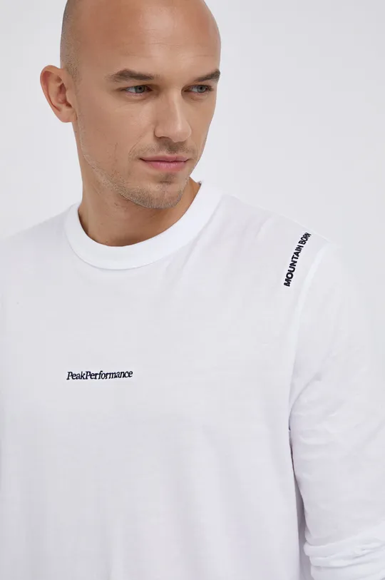 biela Bavlnené tričko s dlhým rukávom Peak Performance Pánsky