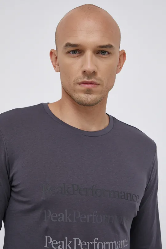 sivá Bavlnené tričko s dlhým rukávom Peak Performance