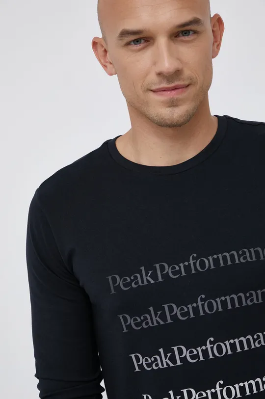 čierna Bavlnené tričko s dlhým rukávom Peak Performance