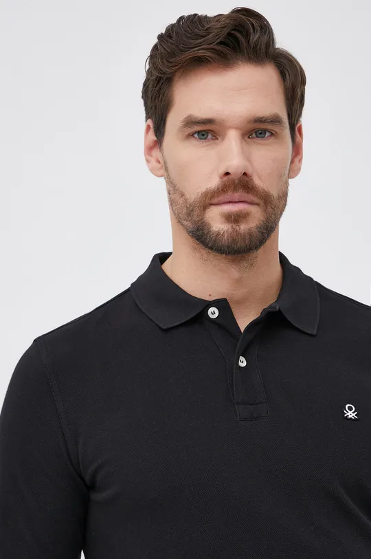 μαύρο United Colors of Benetton - Βαμβακερό πουκάμισο με μακριά μανίκια Ανδρικά