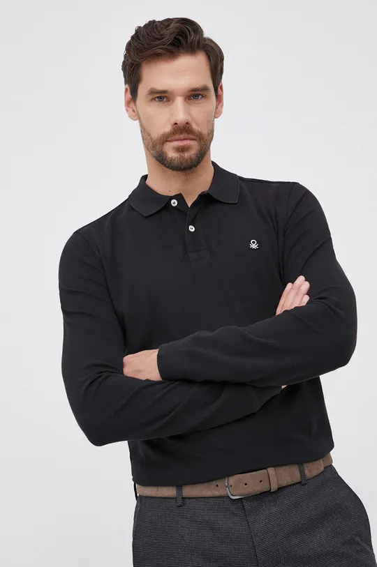 μαύρο United Colors of Benetton - Βαμβακερό πουκάμισο με μακριά μανίκια