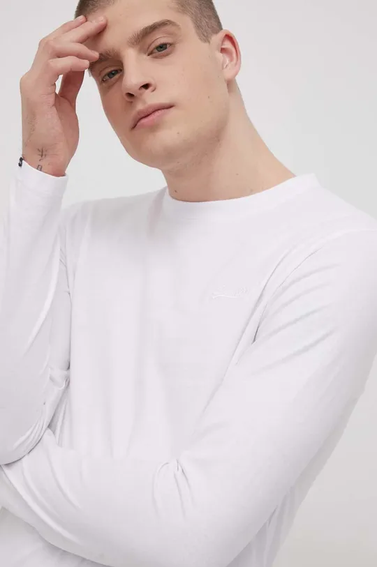 biela Bavlnené tričko s dlhým rukávom Superdry