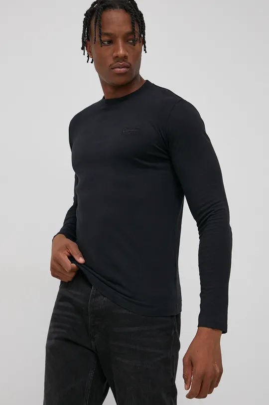 čierna Bavlnené tričko s dlhým rukávom Superdry Pánsky