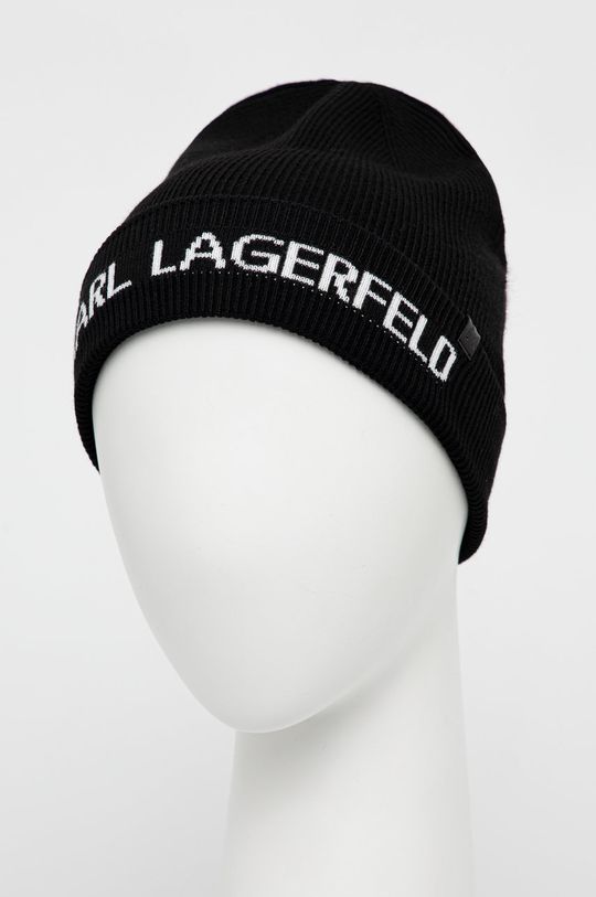 Čiapka s prímesou kašmíru Karl Lagerfeld čierna