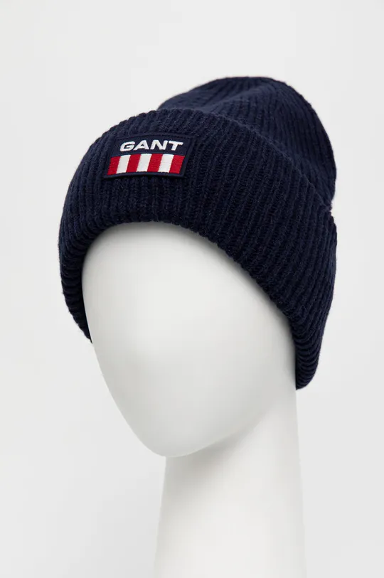 Шерстяная шапка Gant тёмно-синий