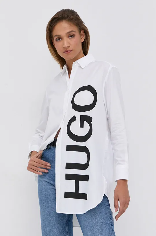 λευκό Βαμβακερό πουκάμισο Hugo Γυναικεία
