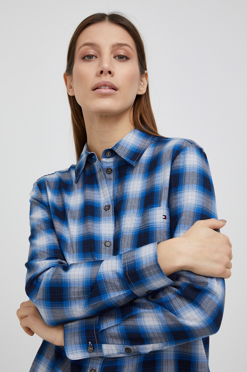 Хлопковая рубашка Tommy Hilfiger женская regular классический воротник ...