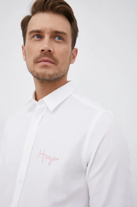 λευκό Βαμβακερό πουκάμισο Hugo