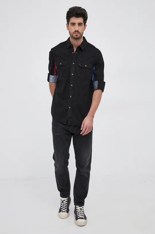 Βαμβακερό πουκάμισο Desigual μαύρο