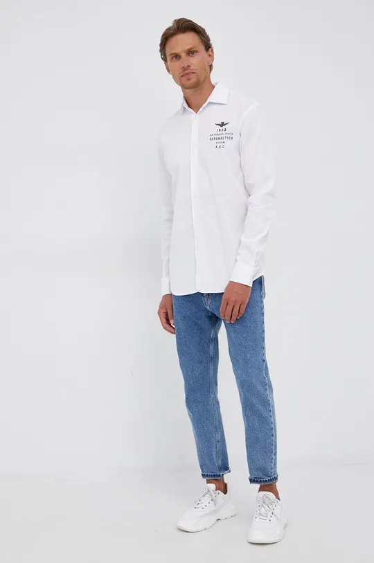 λευκό Βαμβακερό πουκάμισο Aeronautica Militare Ανδρικά