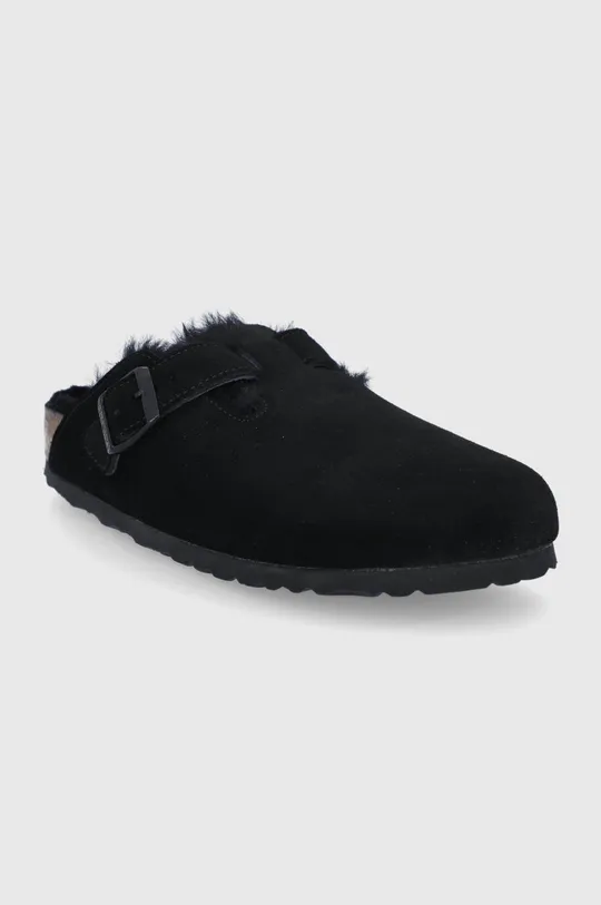 Semišové papuče Birkenstock Boston čierna