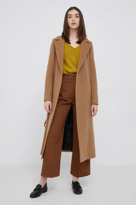 Vlnený kabát Calvin Klein hnedá