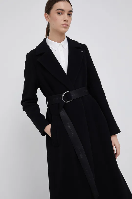 μαύρο Μάλλινο παλτό Calvin Klein Γυναικεία