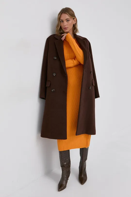 Шерстяное пальто Boss коричневый