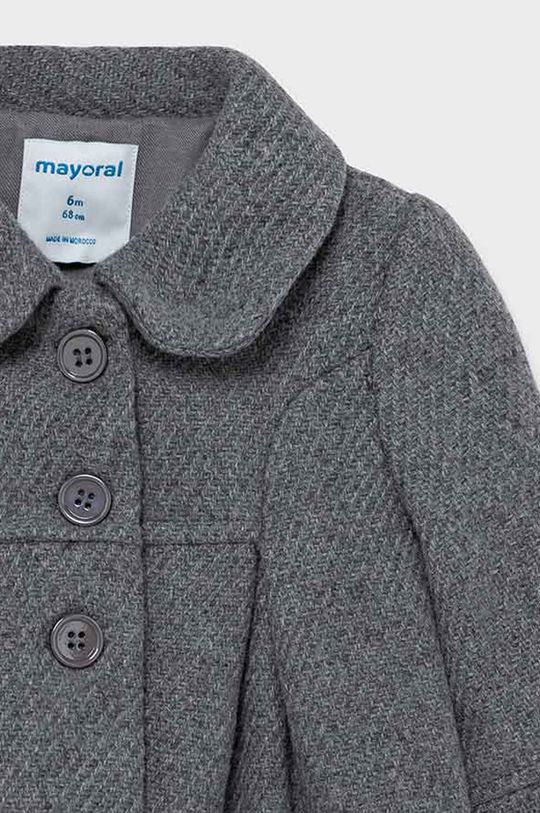 Detský kabát Mayoral  1. látka: 10% Akryl, 10% Polyamid, 30% Polyester, 50% Vlna 2. látka: 38% Bavlna, 42% Polyester, 10% Viskóza, 10% Octan