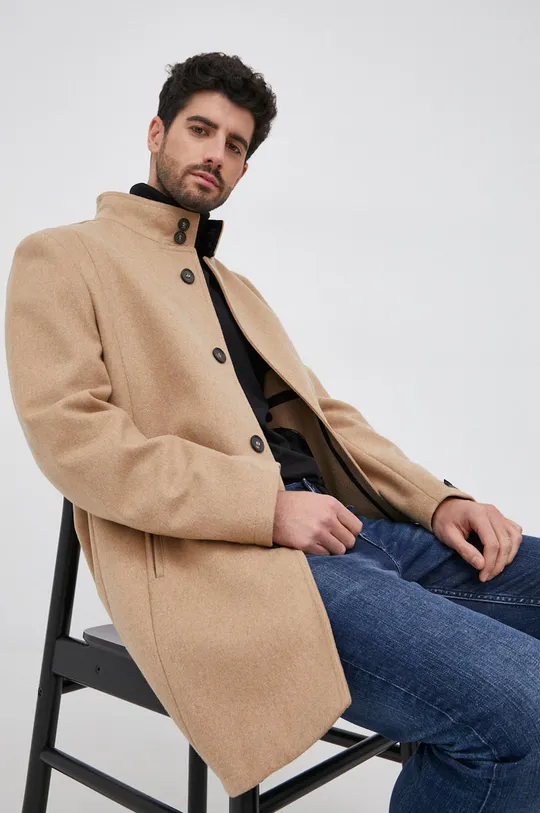 béžová Vlnený kabát Karl Lagerfeld Pánsky