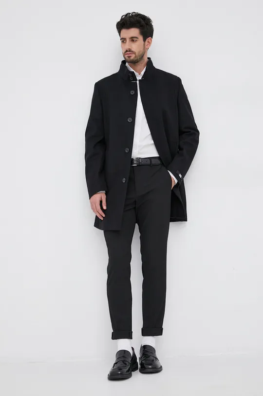 μαύρο Μάλλινο παλτό Karl Lagerfeld Ανδρικά