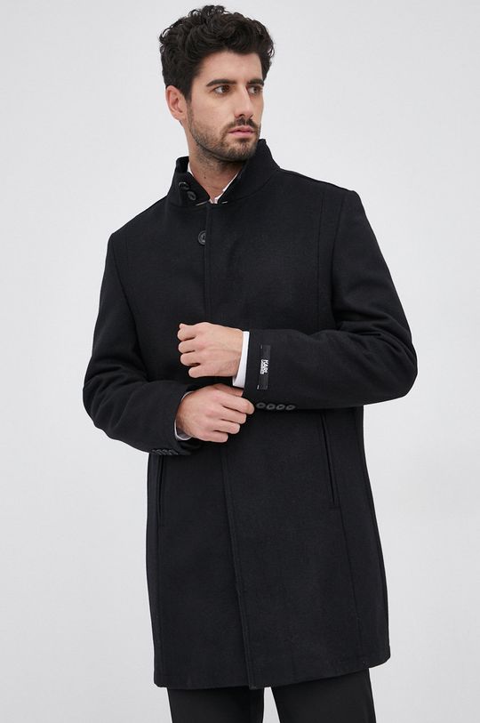 Vlněný kabát Karl Lagerfeld černá