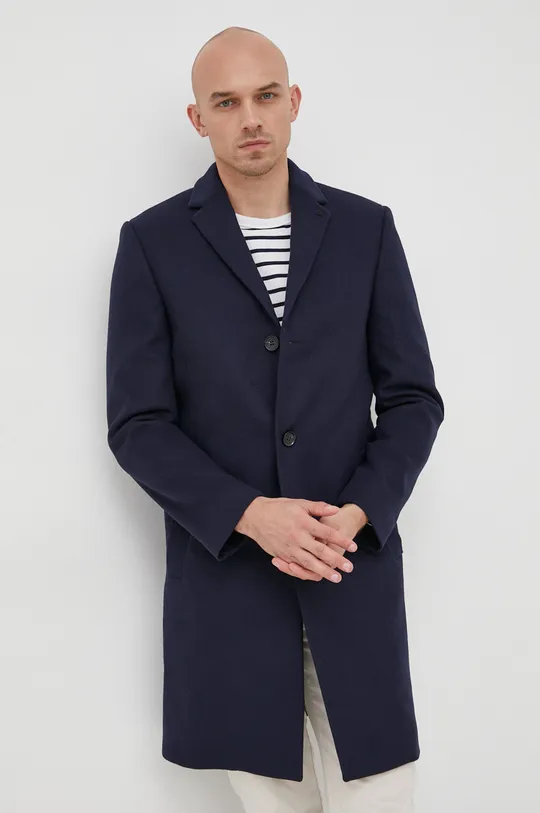 tmavomodrá Vlnený kabát Calvin Klein Pánsky