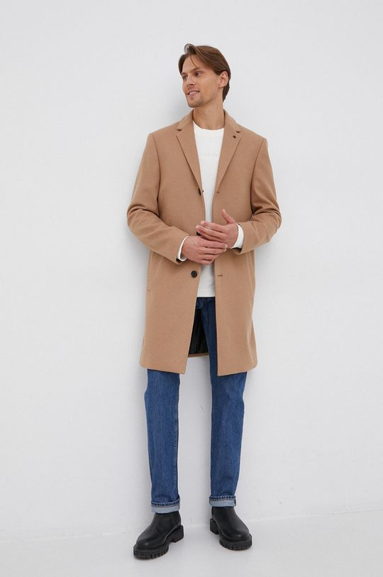 Vlněný kabát Calvin Klein béžová
