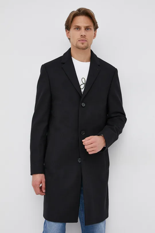 μαύρο Μάλλινο παλτό Calvin Klein Ανδρικά