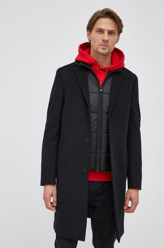 čierna Vlnený kabát Calvin Klein Pánsky
