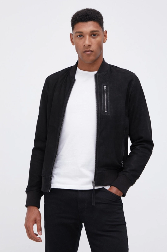 czarny Premium by Jack&Jones - Kurtka bomber skórzana Męski