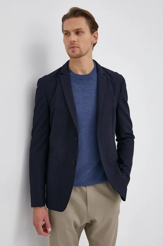 тёмно-синий Пиджак с примесью шерсти Calvin Klein Мужской