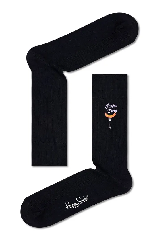 čierna Ponožky Happy Socks Ribbed Embroidery Carpe Diem Dámsky