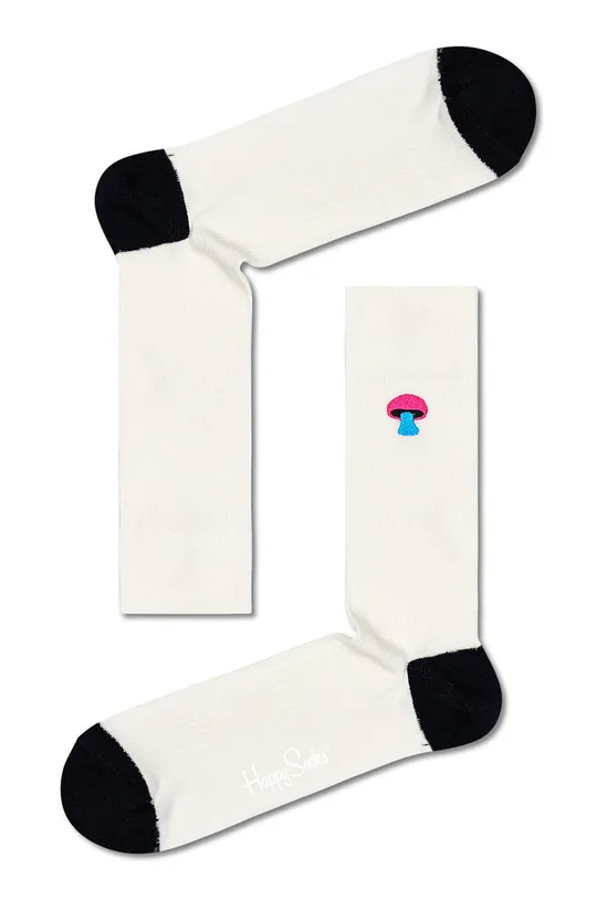 biały Happy Socks Skarpetki Ribbed Embroidery Mushroom Męski