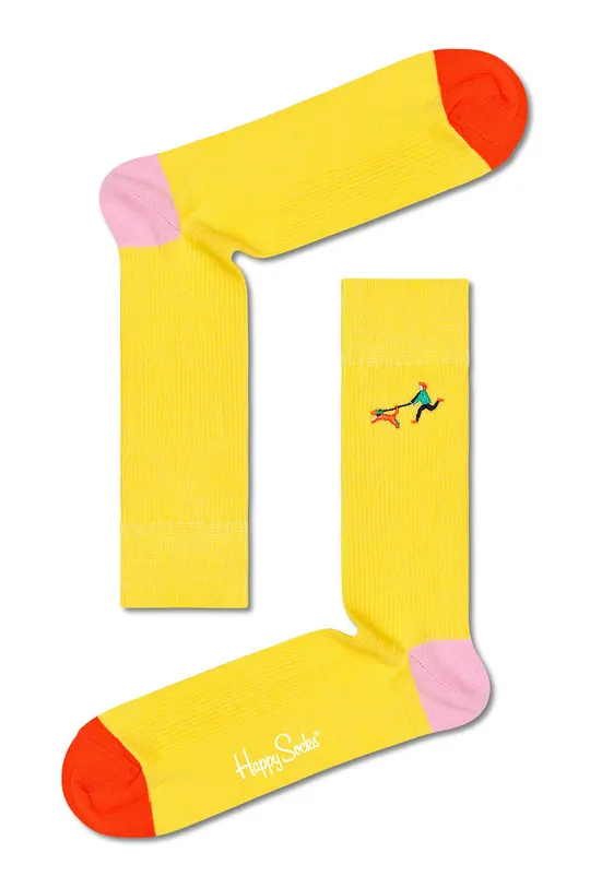 żółty Happy Socks Skarpetki Ribbed Embrodiery Run The Dog Męski