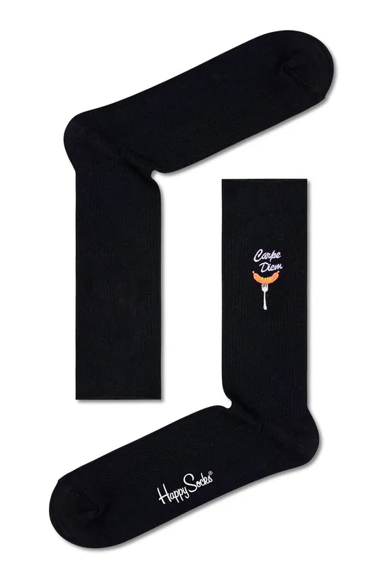 czarny Happy Socks Skarpetki Ribbed Embroidery Carpe Die Męski