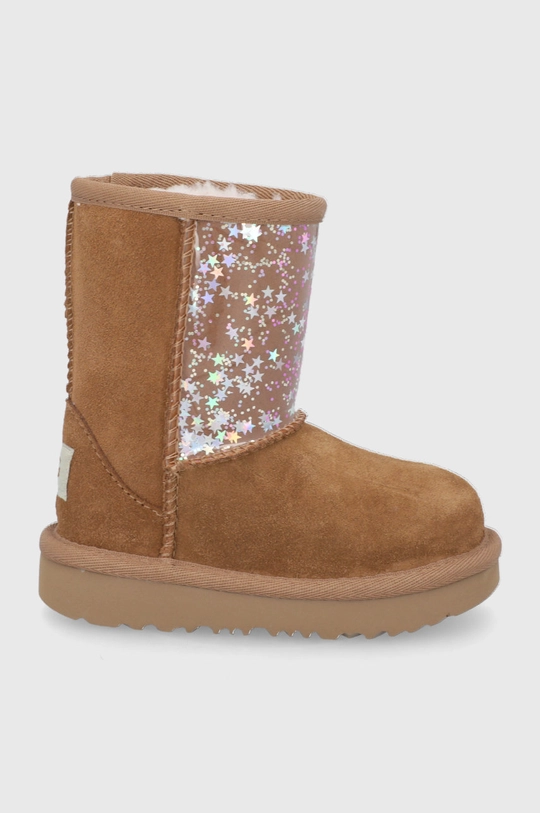 brązowy UGG śniegowce zamszowe dziecięce Classic II Clear Glitter Dziewczęcy