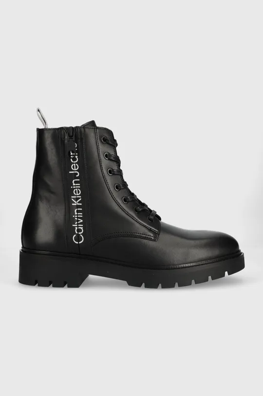 čierna Kožené členkové topánky Calvin Klein Jeans COMBAT MID LACEUP BO Pánsky